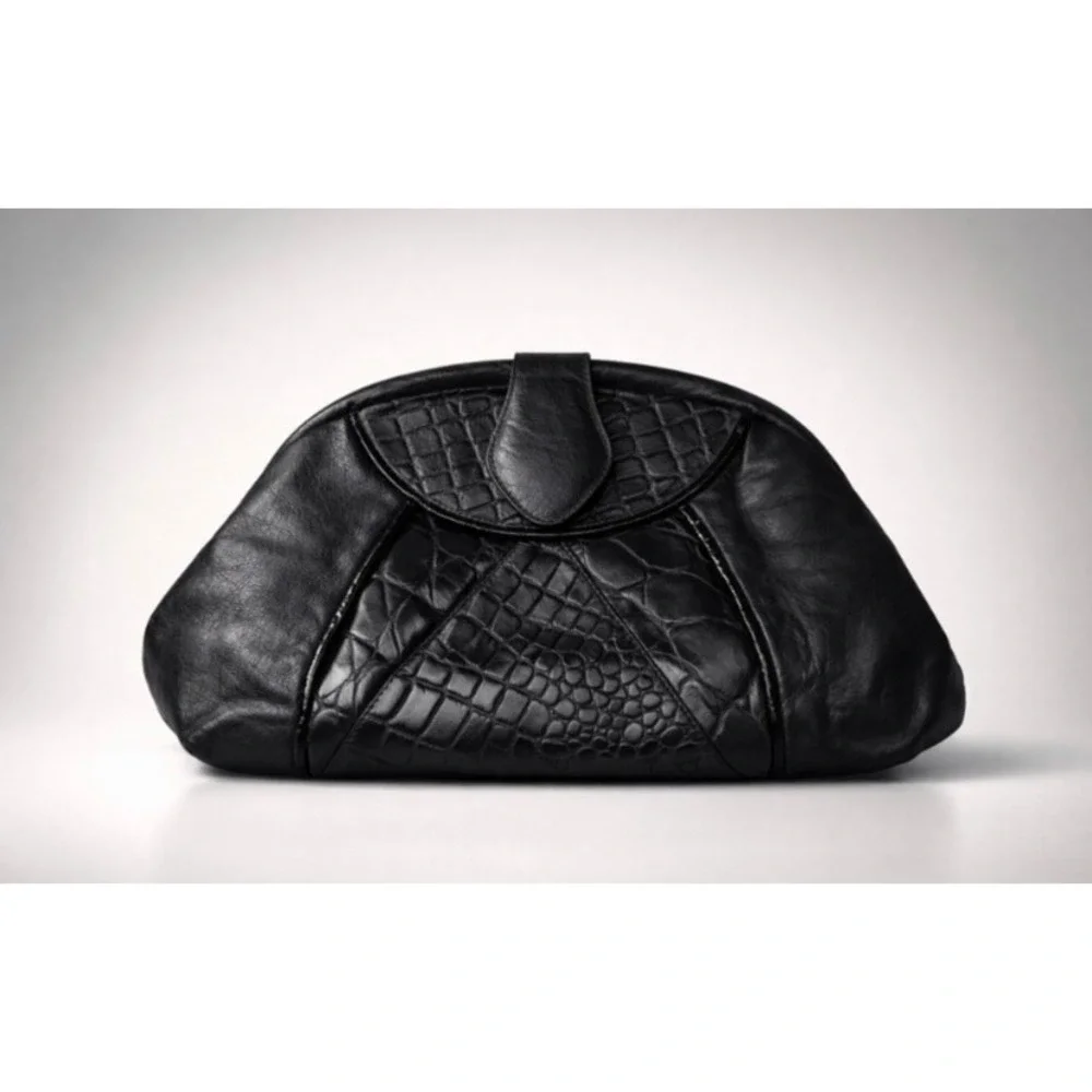 Fifth Avenue Handbags Black Croc Embossed Vintage Retro Luxury